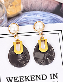 Fashion Black Alloy Resin Pearl Oval Earrings