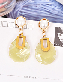 Fashion Yellow Alloy Resin Pearl Oval Earrings
