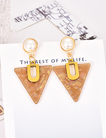 Fashion Brown Alloy Resin Pearl Triangle Earrings