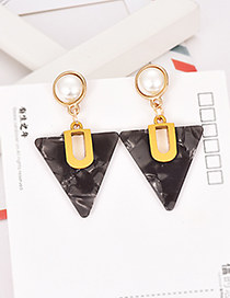 Fashion Black Alloy Resin Pearl Triangle Earrings