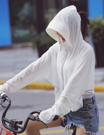 Fashion White Zipper Hooded Sun Protection Clothing