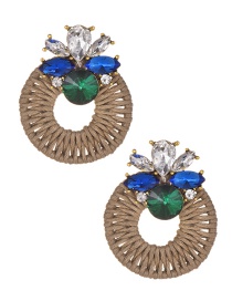 Fashion Green Alloy Diamond Wax Rope Round Drop Earrings