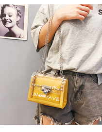 Fashion Yellow Crossbody Rivet Shoulder Transparent Chain Bag
