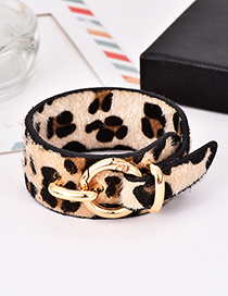 Fashion Leopard Khaki Alloy Pu Animal Print Bracelet