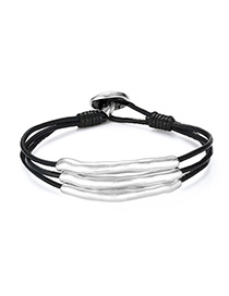 Fashion Silver + Black Alloy Braided Multi-layer Leather Rope Bracelet