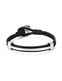Fashion Silver + Black Leather Rope Alloy Bracelet