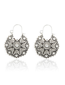 Fashion Silver Openwork Round Flower Geometric Earrings