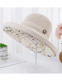 Fashion Creamy-white Splicing Wooden Buckle Double-layer Floral Fisherman Hat