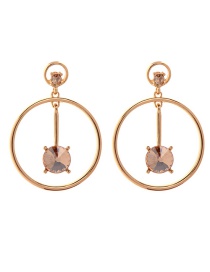 Fashion Gold Geometric Circle With Diamond Stud Earrings