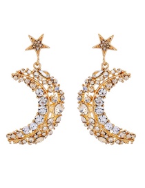 Fashion Gold Diamond Star Moon Stud Earrings