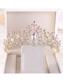Fashion Light Gold Pink Crystal Crown Hair Accessories