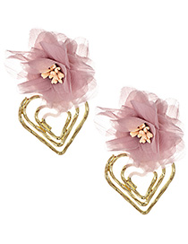 Fashion Leather Pink Alloy Love Mesh Flower Earrings