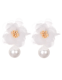 Fashion White Pearl Mesh Flower Earrings