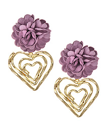 Fashion Purple Alloy Love Fabric Flower Earrings