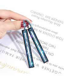 Fashion Blue Plus Black  Silver Needle Rectangular Full Diamond Earrings
