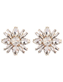 Fashion White Diamond Alloy Diamond Flower Earrings
