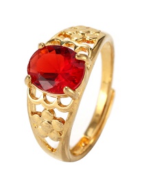 Fashion Five-petal Flower Red Diamond Copper Inlaid Zircon Adjustable Ring