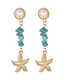 Fashion Gold Alloy Turquoise Starfish Earrings