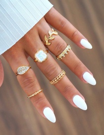 Fashion Gold Full Diamond Crown Geometric Ring Set Of 6