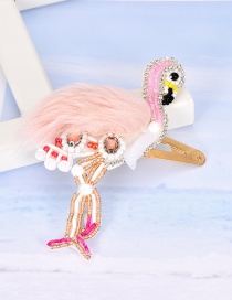 Fashion Pink Alloy Resin Rice Beads Flamingo Hairpin