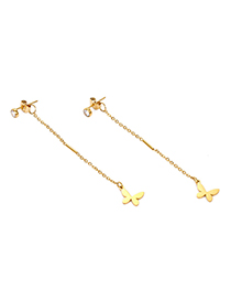 Fashion Gold Stainless Steel Butterfly Zircon Earrings