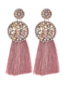 Fashion Leather Pink Alloy Diamond Round Tassel Earrings