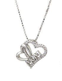 Fashion Platinum + White Heart-shaped Zirconium-mom Copper Necklace