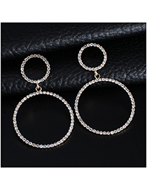 Fashion Gold Large Circle With Diamond Claw Chain Earrings