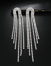 Fashion Silver Diamond Tassel Multi-row Earrings