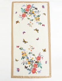 Fashion Khaki Side Butterfly Floral Print Scarf
