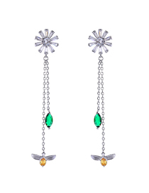Fashion Silver  Silver Needle Flower Zircon Diamond Insect Stud Earrings