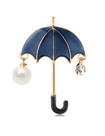 Fashion Navy Alloy Drop Oil Pearl Umbrella Brooch