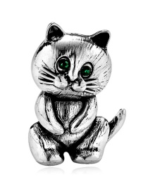 Fashion Silver Alloy Diamond Cat Brooch