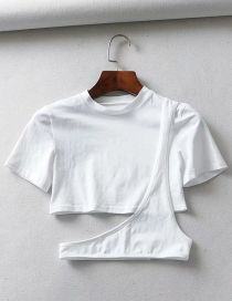 Fashion White Hem Stitching Round Neck T-shirt