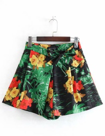 Fashion Green Flower Print A Shorts