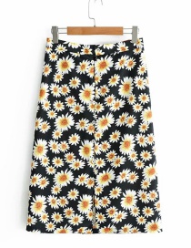 Fashion Black Daisy Printed Front-breasted Skirt