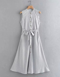 Fashion Gray Striped Lace-up Single-breasted Lace-up Dress