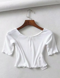 Fashion White V-neck Lace T-shirt