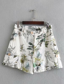 Fashion White Flower Print Shorts