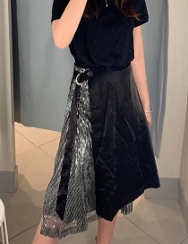 Fashion Black Irregular High Waist Stitching Sequined Skirt