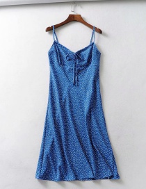 Fashion Blue Polka Dot Printed Sling Dress