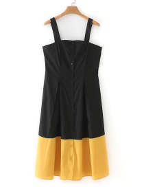 Fashion Black + Yellow Splicing Single Row Button Sling Dress