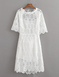 Fashion White Openwork Lace Halter Dress