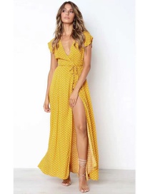 Fashion Yellow Printed V-neck Dress
