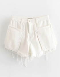 Fashion White Washed Pocket Valgus Denim A Word Raw Shorts