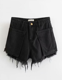 Fashion Black Washed Pocket Valgus Denim A Word Raw Shorts