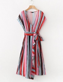 Fashion Color Striped Lace V-neck Dress