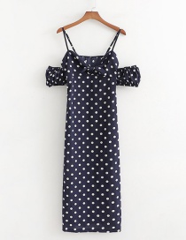 Fashion Navy One-shoulder Shoulder-printed Split-strap Dress