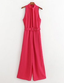 Fashion Rose Red Belted Jumpsuit
