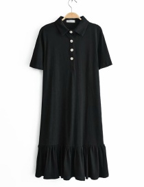 Fashion Black Lapel Ruffled Skirt Dress